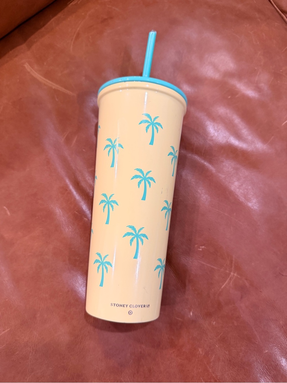 Stoney Clover Lane Yellow Tumbler with Teal Palm Print
